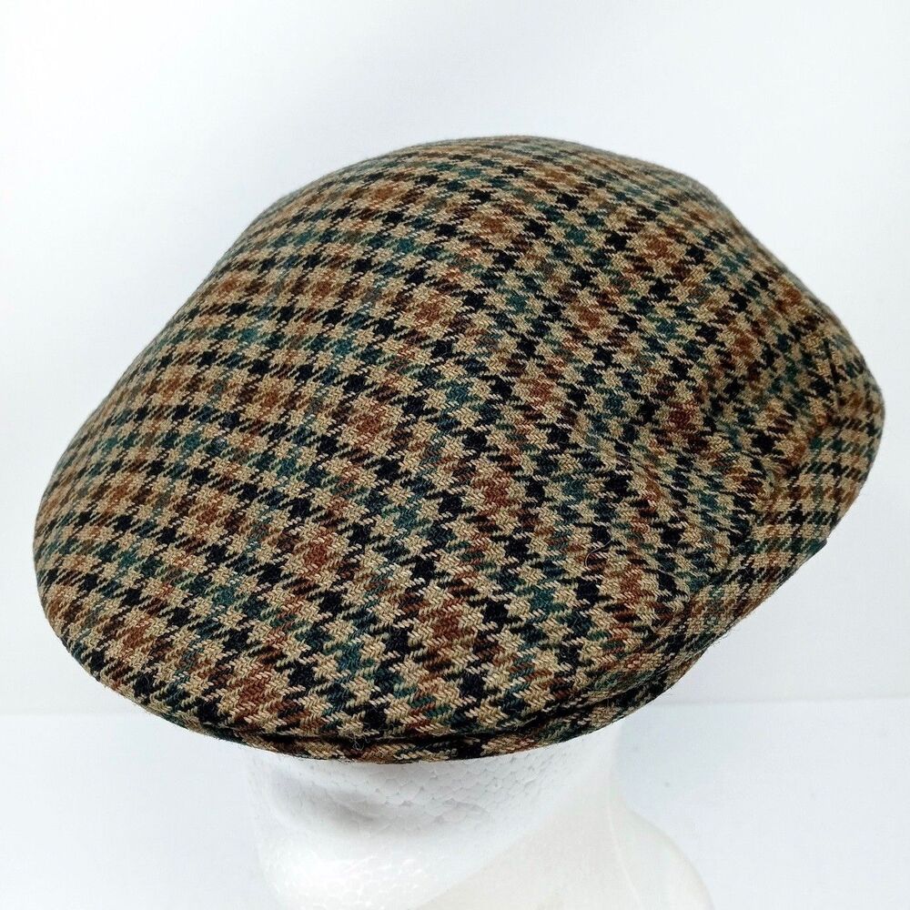 Vintage Brooks Immacula Made in England Wool Flat Cap Hat Size 7 3/8 Plaid